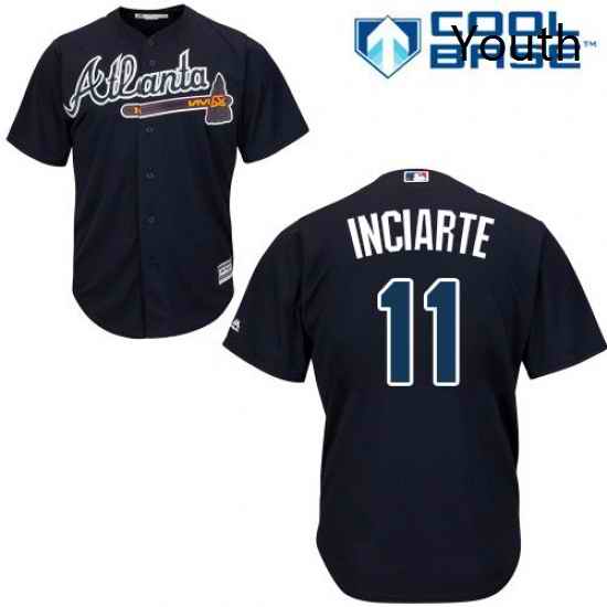 Youth Majestic Atlanta Braves 11 Ender Inciarte Authentic Blue Alternate Road Cool Base MLB Jersey